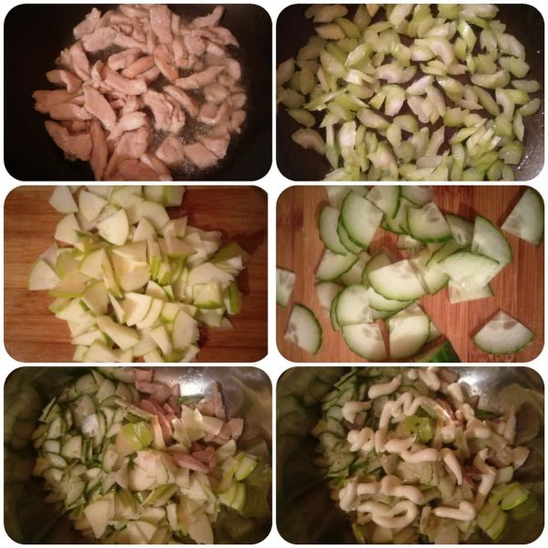 Тёплый салат с курицей, яблоком и сельдереем рецепт