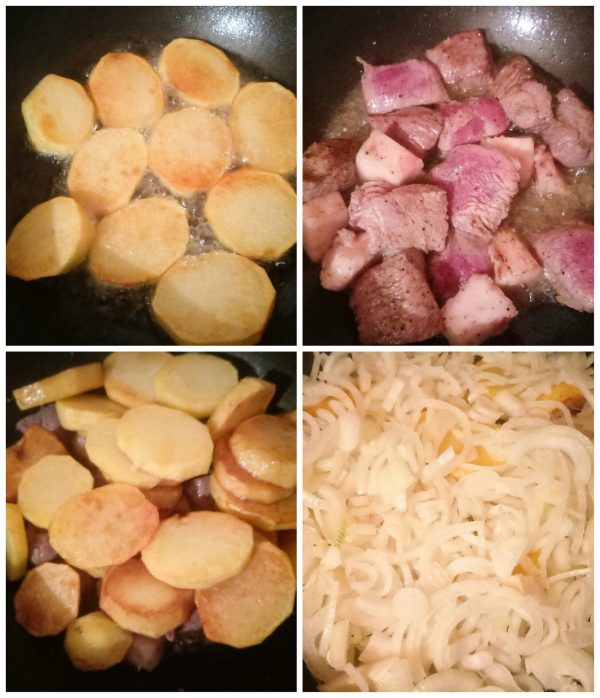 Жареный картофель с мясом и луком рецепт приготовления пошагово